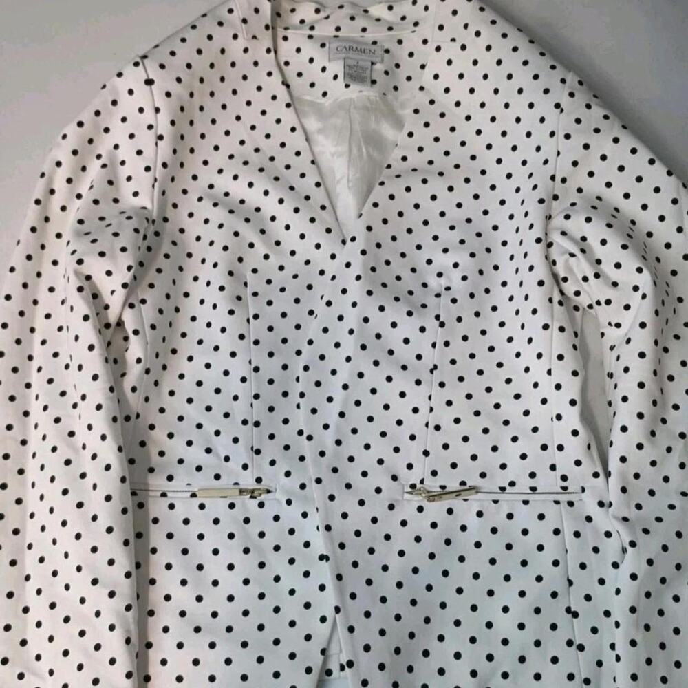 Carmen marc valvo womens blazer Size 4 White Black Polka Dot Zip Pockets